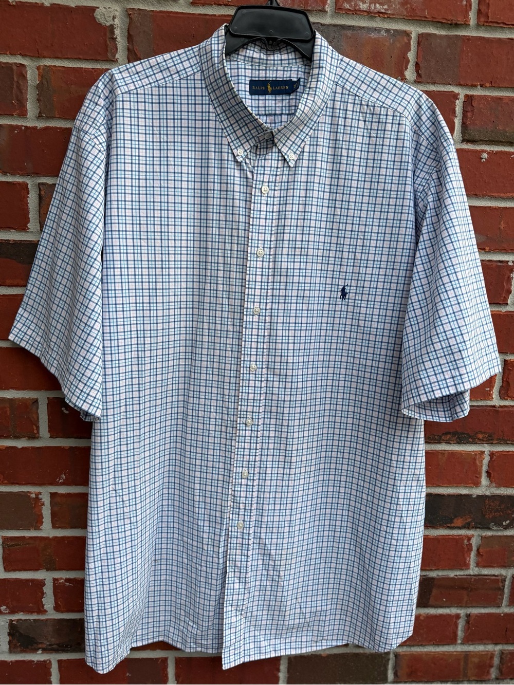 Polo Ralph Lauren 4XLT White/Blue/Pink Plaid Short-Sleeve Button-Down Shirt P7 - Picture 1 of 7